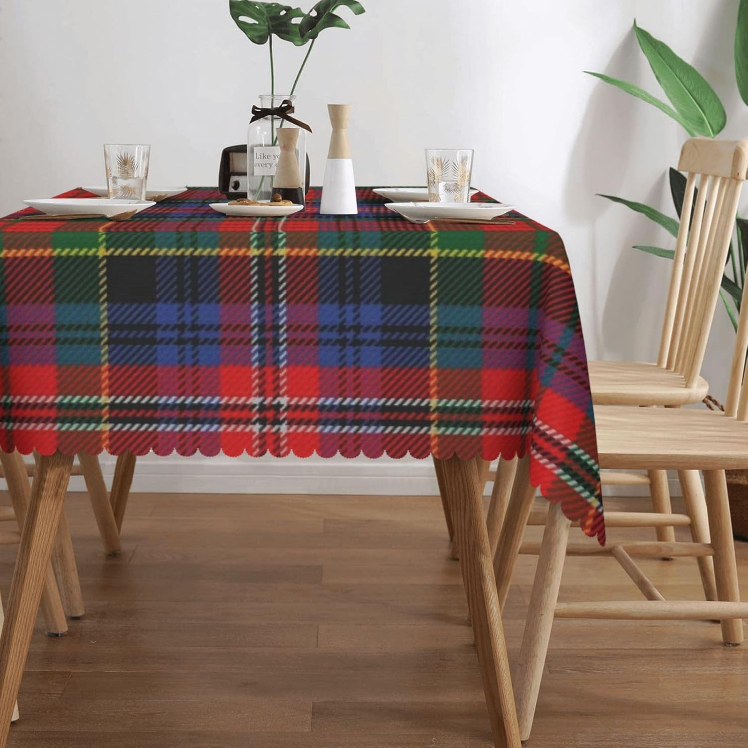 Mantel rectangular para comedor, interior y exterior con diseño de cuadros escoceses de clan macpherson rojo, resistente a cuadros, lavable, mantel