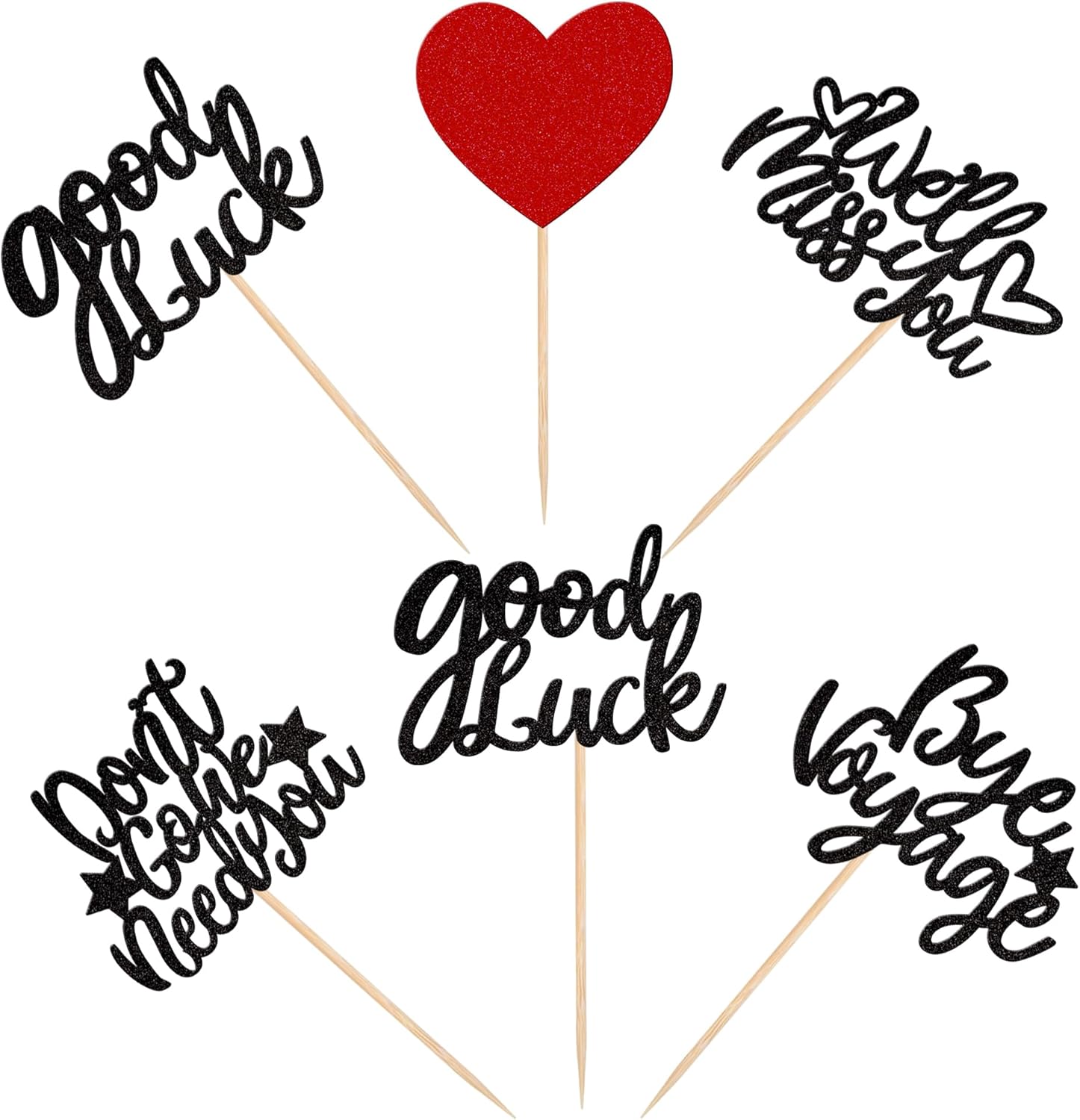30 piezas de adornos para cupcakes con purpurina We Will Miss You Don’t Go We Need You Bye Voyage Good Luck Heart Cupcake Picks para despedida,