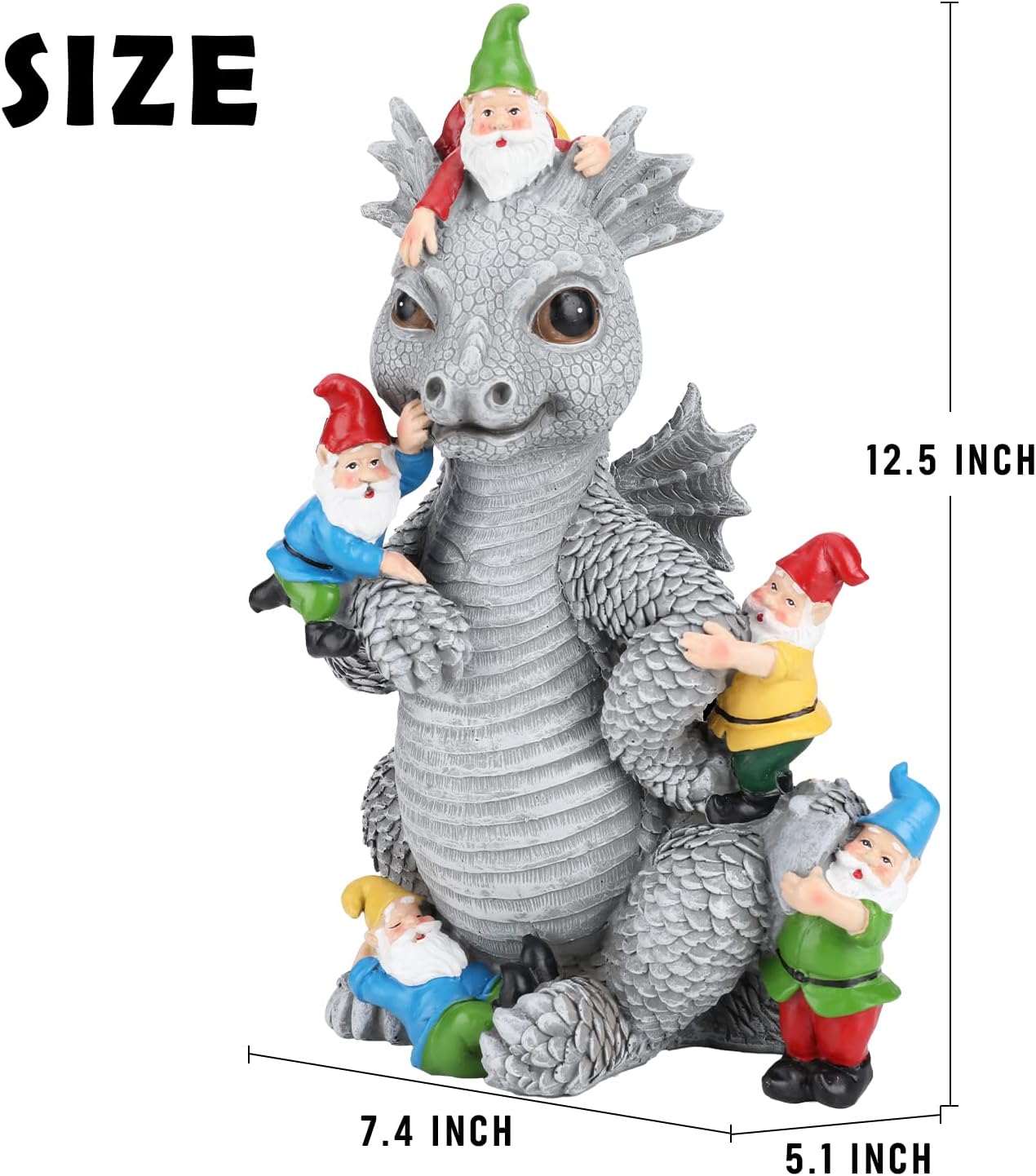 Estatuas de gnomo de dragón para decoración al aire libre, juego de dinosaurios de 13 pulgadas con gnomos, estatua de jardín para decoración de