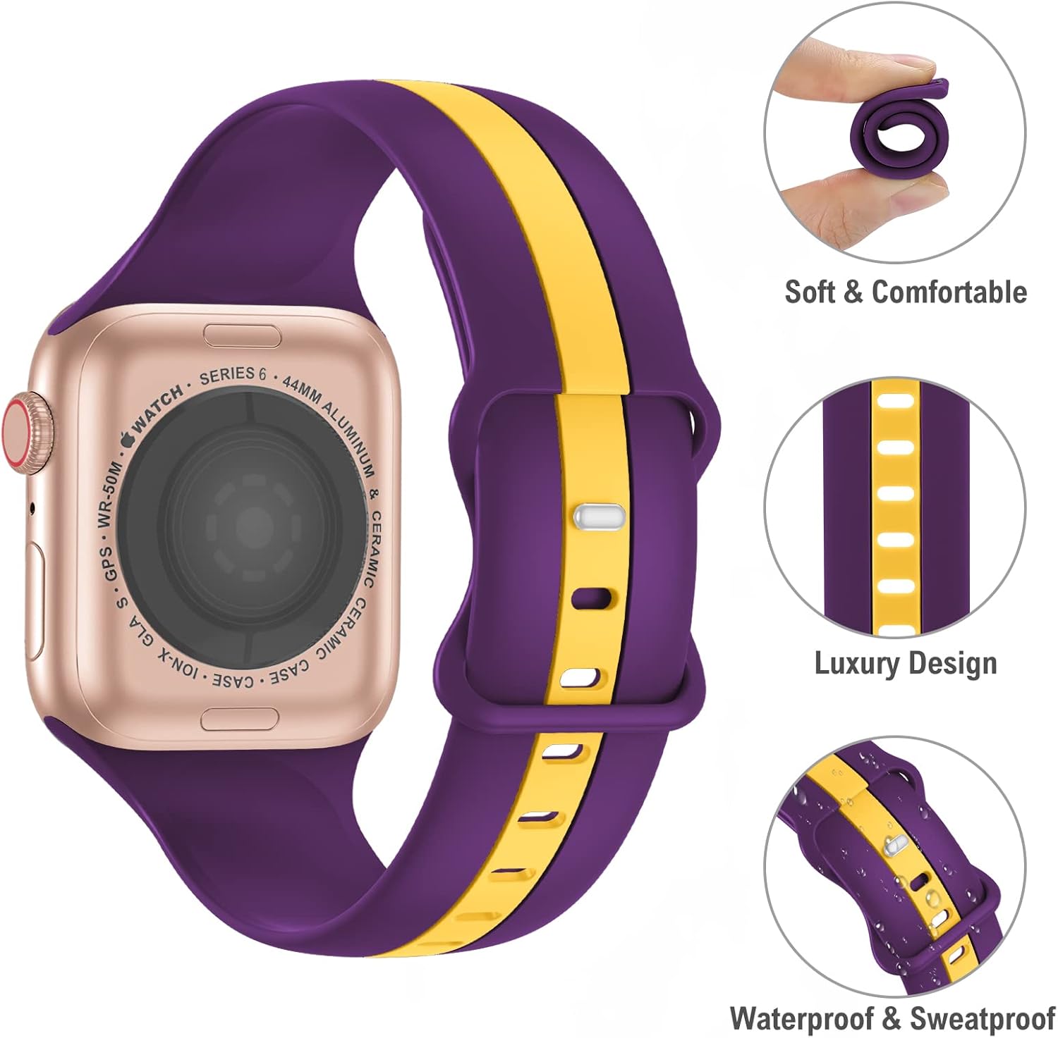 Correa deportiva de diseñador compatible con Apple Watch y iWatch de 1.496 in, 1.575 in, 1.614 in, 1.654 in, 1.732 in, 1.772 in y 1.929 in, correa