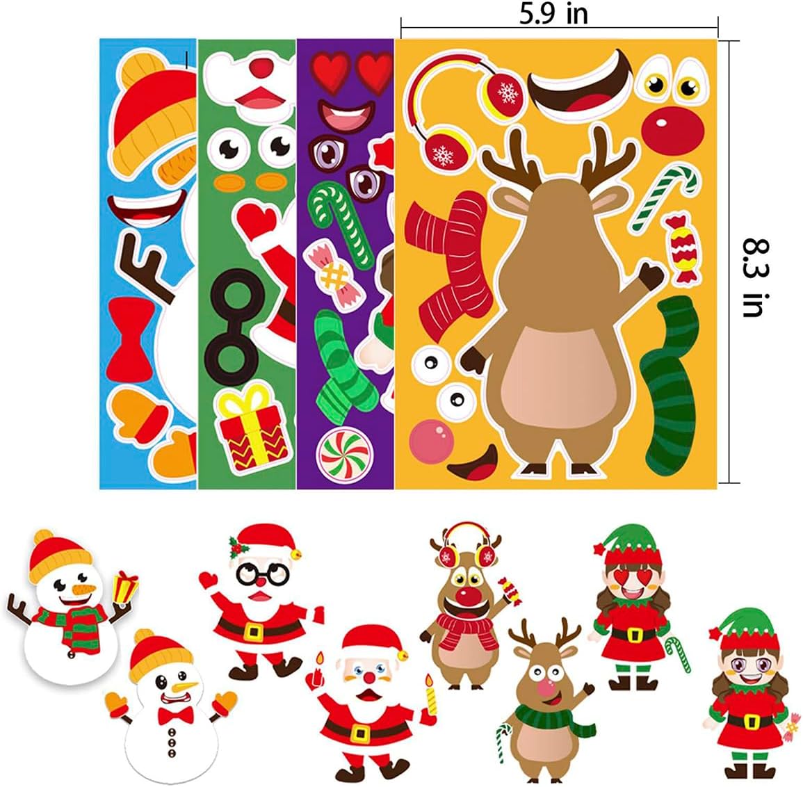 34 calcomanías navideñas que no se repiten  Crea tus propios personajes de Navidad con Papá Noel, reno, árbol de Navidad, muñeco de nieve y mucho