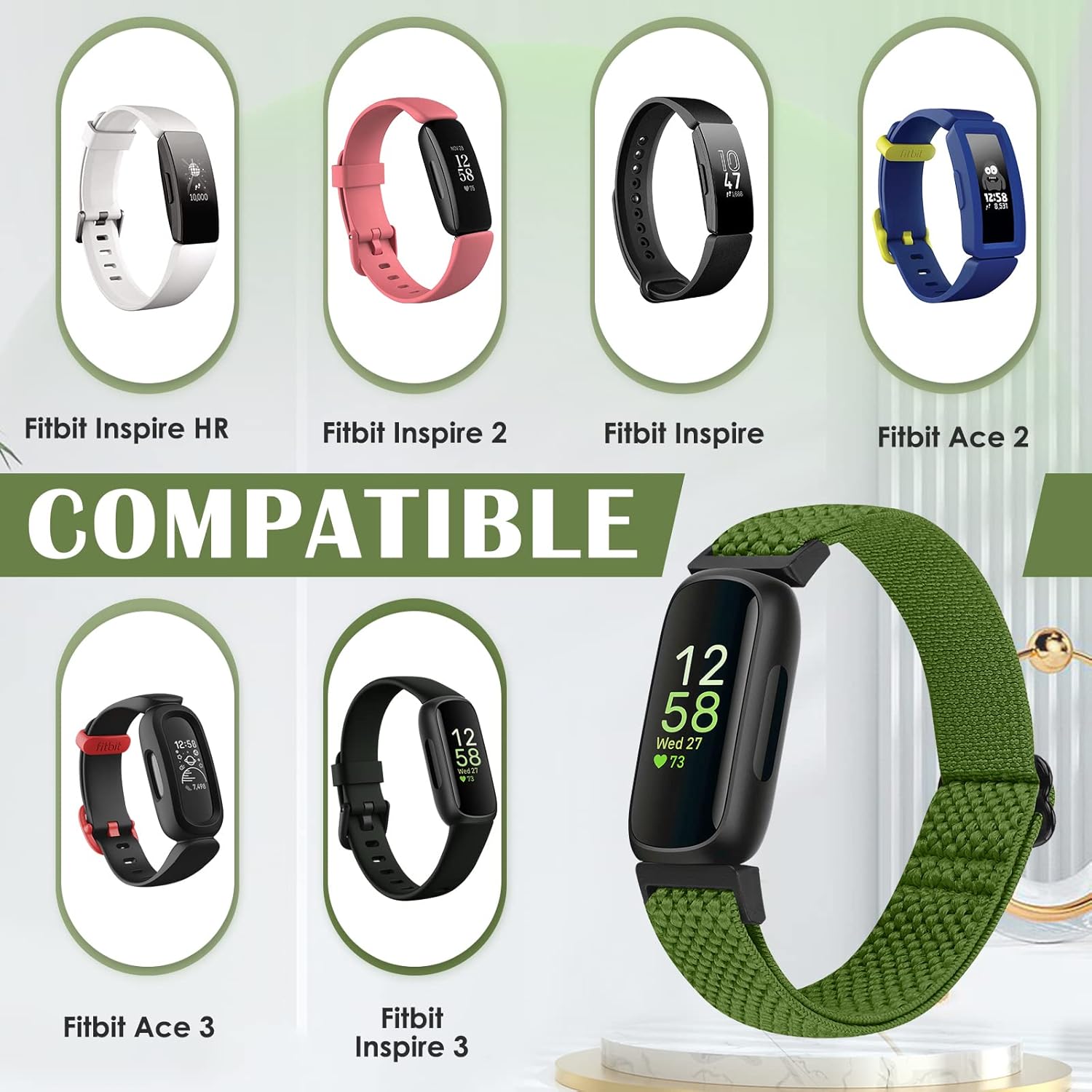 Bcuckood Compatible con Fitbit Inspire 3Inpsire 2InspireInpsire HRAce 2Ace 3 bandas, pulsera elástica ajustable de repuesto para mujeres, hombres,