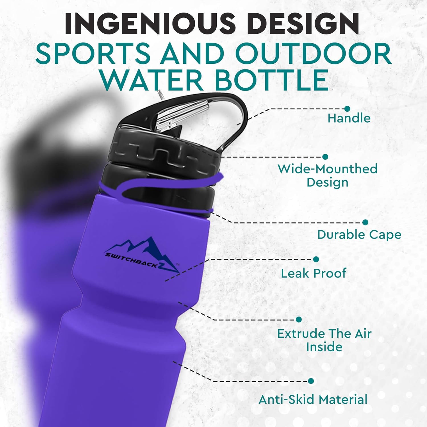 Botella de agua plegable de viaje (25 onzas), de silicona, a prueba de fugas, sin BPA, ligera, con popote plegable, botellas de agua plegables