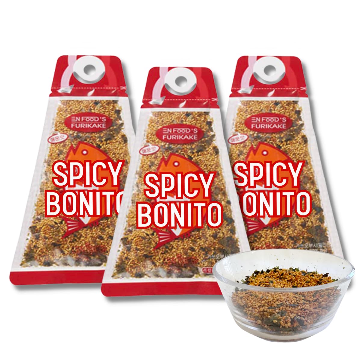 Furikake estilo japonés, Bonito picante de 1.76 onzas (paquete de 3)  Condimento de arroz sabor Umami con copos de algas marinas, semillas de