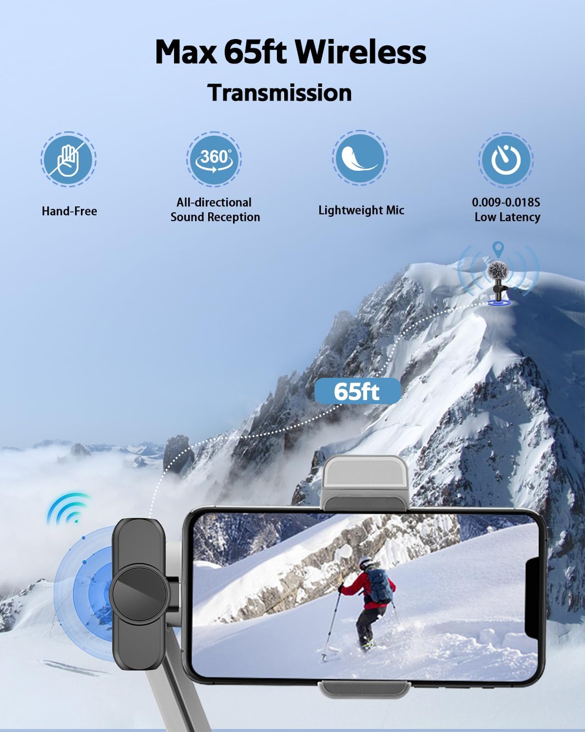 Micrófono Lavalier inalámbrico para iPhone iPad, micrófono de solapa inalámbrico omnidireccional pequeño profesional inalámbrico para grabación de