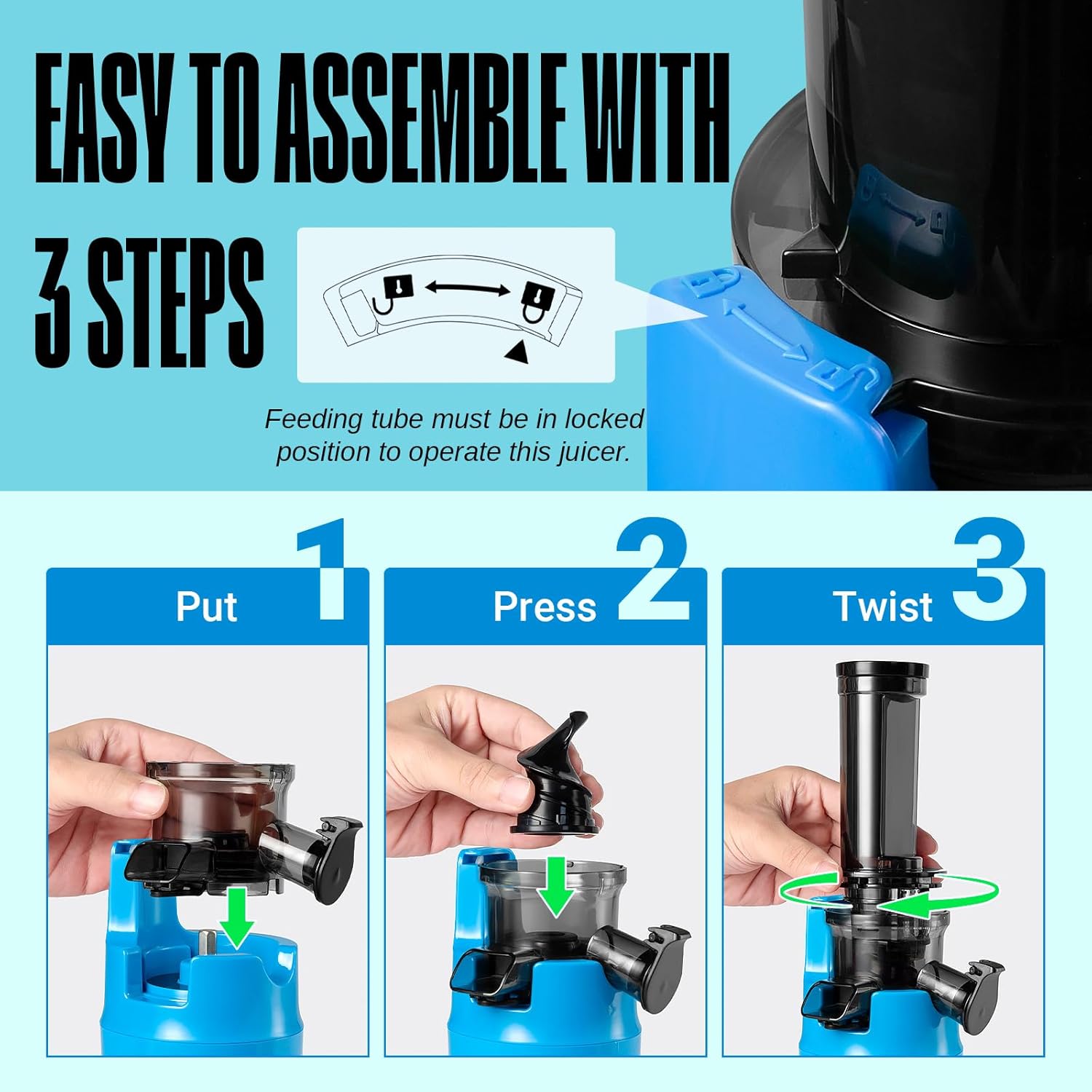 Ventray Ginnie – Exprimidor compacto de prensa en frío, exprimidor lento con velocidad baja de 60 rpm, fácil de limpiar y nutrimentar con vitaminas