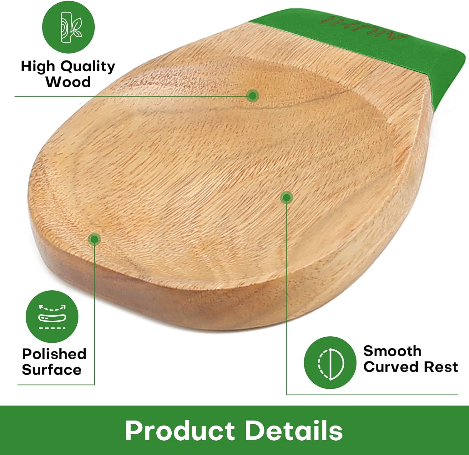 Soporte de cuchara de madera para encimera de cocina, soporte de cuchara de madera de teca natural para estufa o encimera (verde)