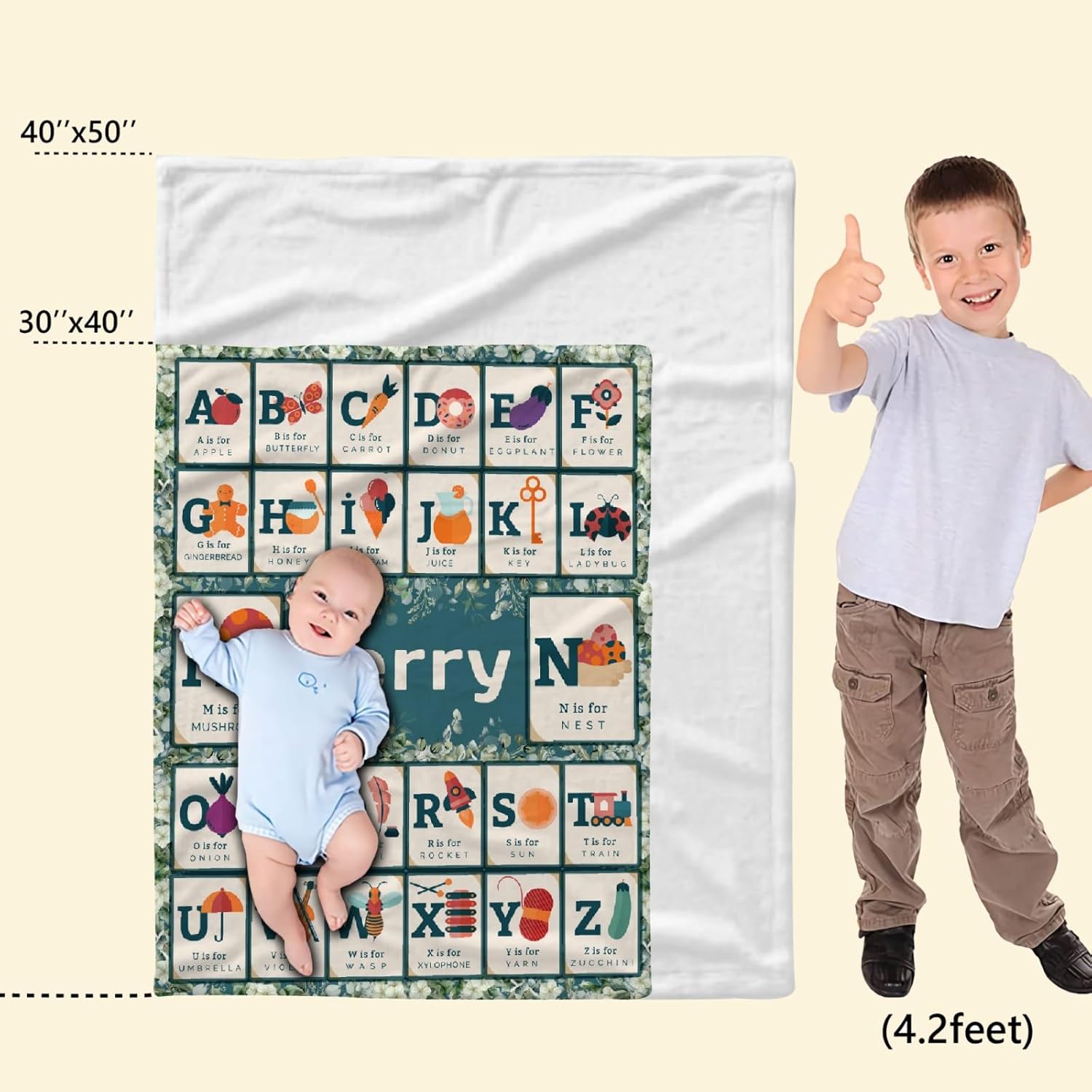 Manta personalizada con nombre del alfabeto flora, manta suave de franela ligera para sofá, ropa de cama de viaje, regalo perfecto para seres