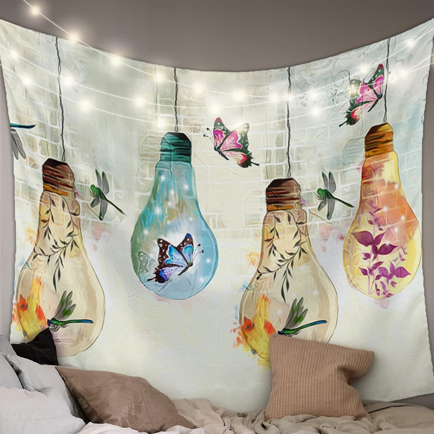 Tapiz para colgar en la pared, diseño de flores, mariposas, hojas estéticas, para dormitorio, sala de estar, dormitorio universitario, habitación de