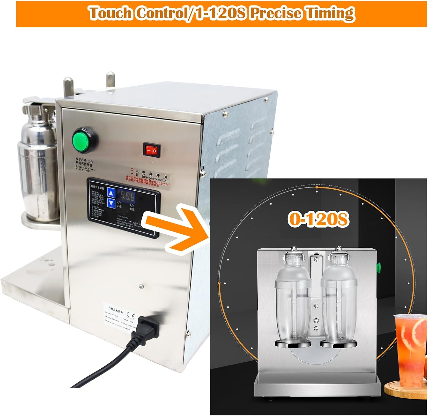 INTBUYING Bubble Boba Milk Tea Shaking Machine, acero inoxidable doble estación Auto Milk Tea Shaker, licuadora de mezcla de té de ordeño con 2