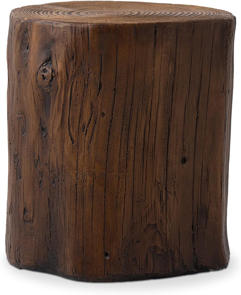 COSIEST Mesa auxiliar para exteriores, madera sintética de color nogal, taburete de madera pintada a mano, otomana o soporte para plantas, cubierta