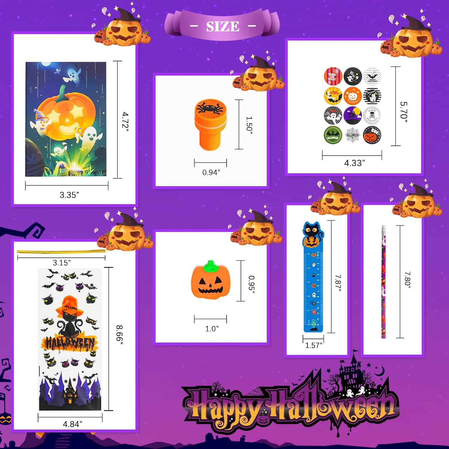 Juego de regalo de papelería de Halloween de 168 piezas, temática de Halloween para recuerdos de fiesta y premios, relleno de bolsas de golosinas de