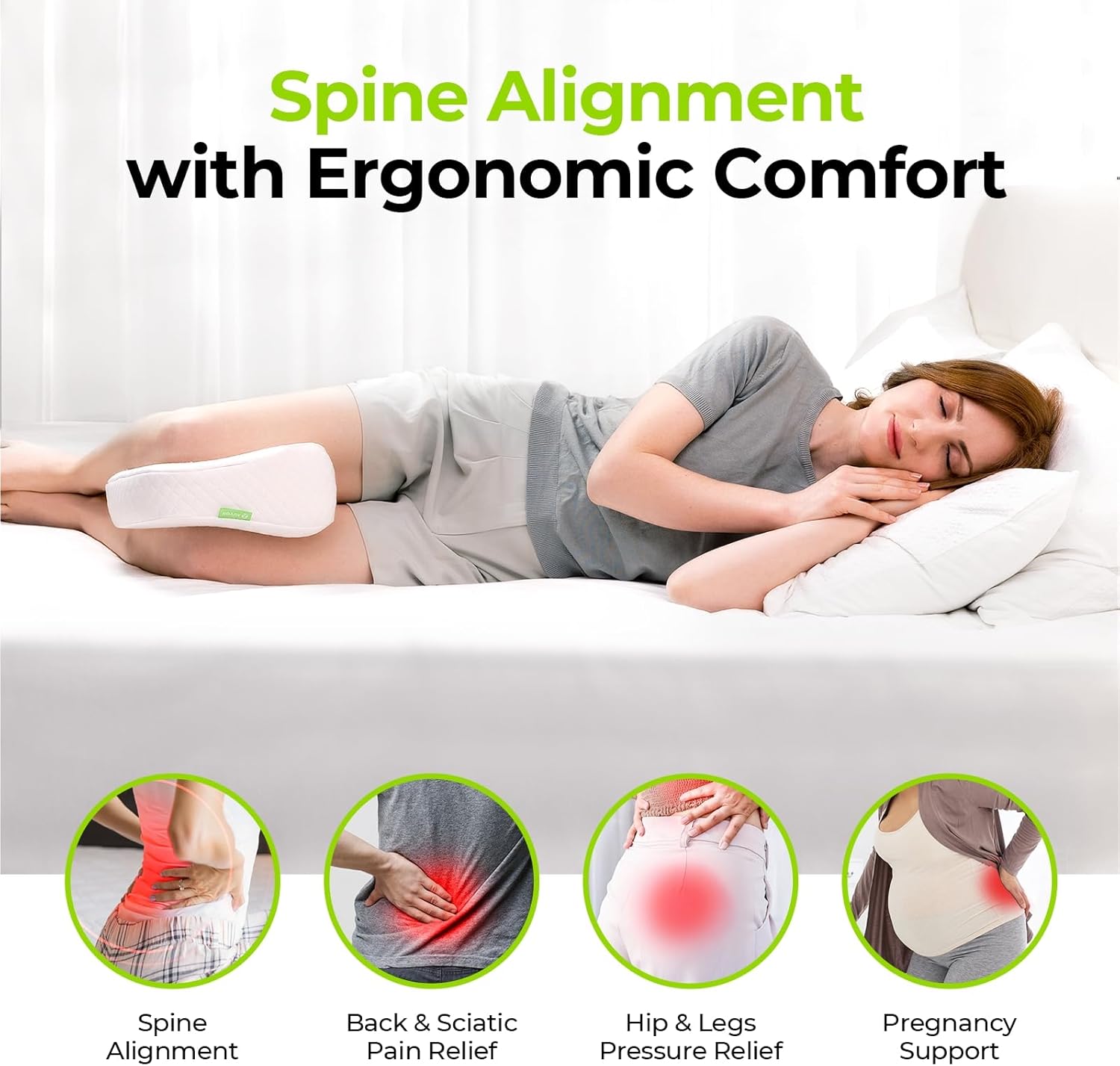 AUVON Almohada de apoyo de espuma refrescante para piernas y rodillas con tela sedosa de hielo, almohada de espuma viscoelástica de apoyo mejorado