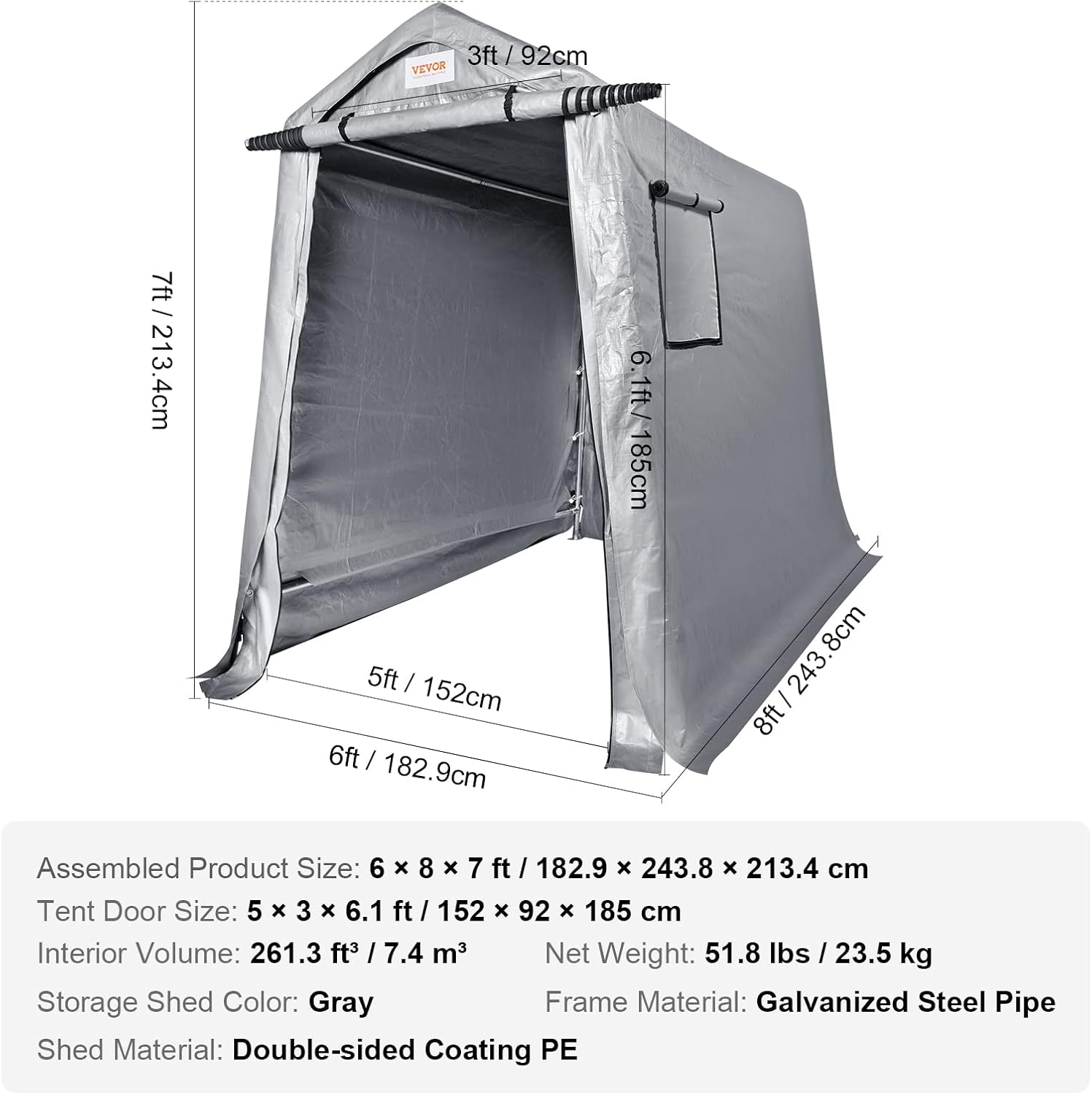 VEVOR Tienda de campaña de almacenamiento portátil para exteriores, 6 x 8 x 7 pies, impermeable, resistente, para todas las estaciones, refugio de