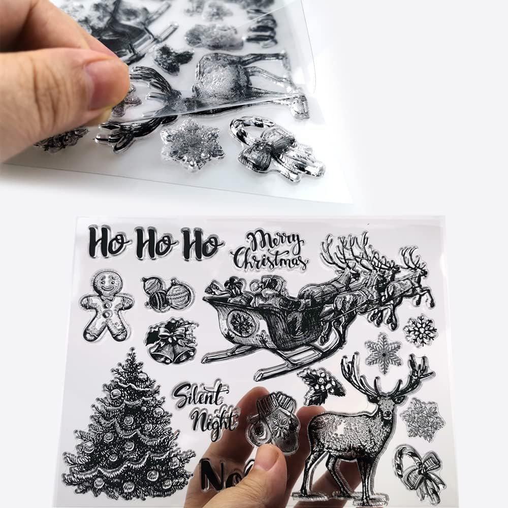Sellos de Navidad para hacer tarjetas, sellos transparentes, sello de feliz Navidad, para hacer tarjetas de Navidad, sellos de goma, sello de árbol