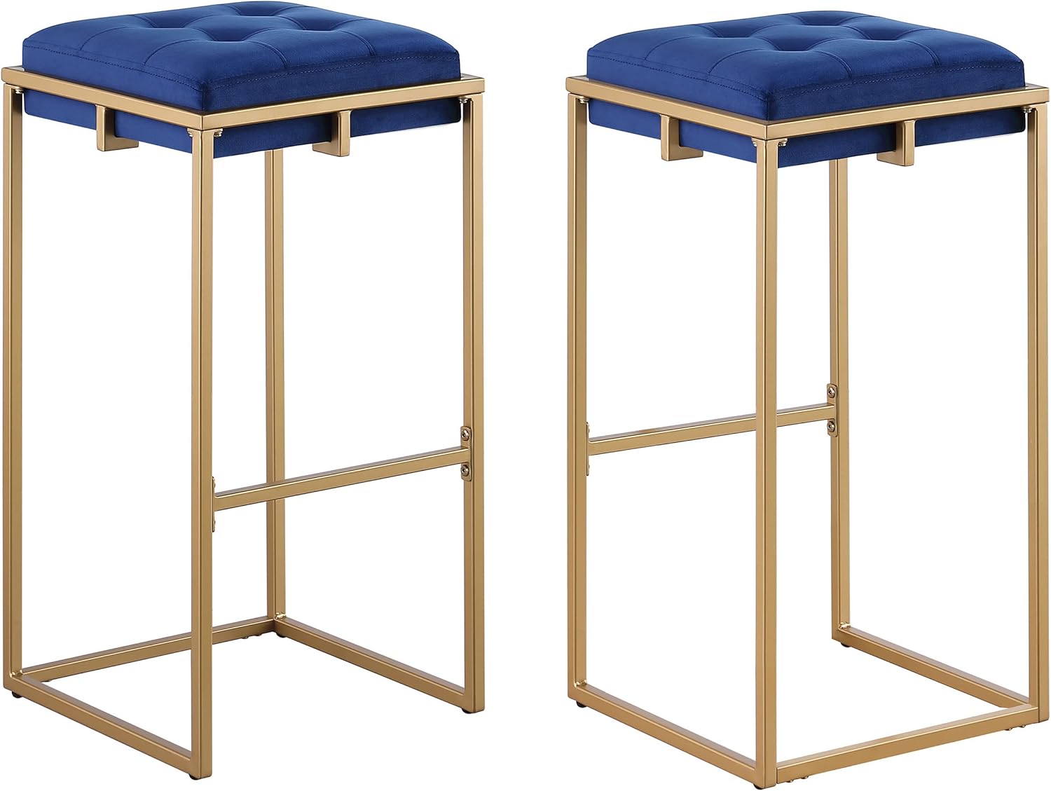 Coaster Home Furnishings Nadia – Taburete cuadrado acolchado (2 unidades), color azul y dorado