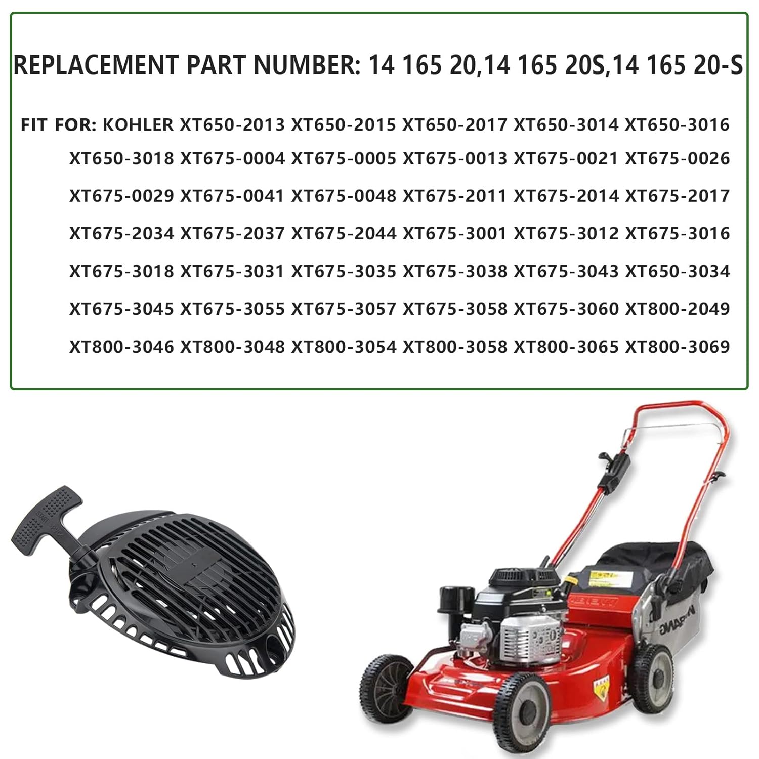 Conjunto de arranque de retroceso de 14 165 20-s para Kohler XT675 XT650 XT775 XT800 149cc 173cc Motor Toro cortacésped montaje de arranque,