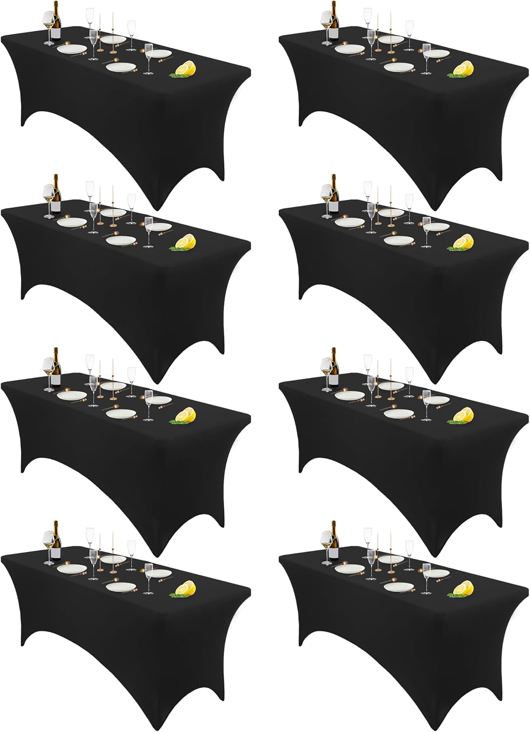 Paquete de 8 manteles elásticos de elastano de 8 pies, manteles elásticos, resistentes a las arrugas, lavables, manteles elásticos para banquetes,
