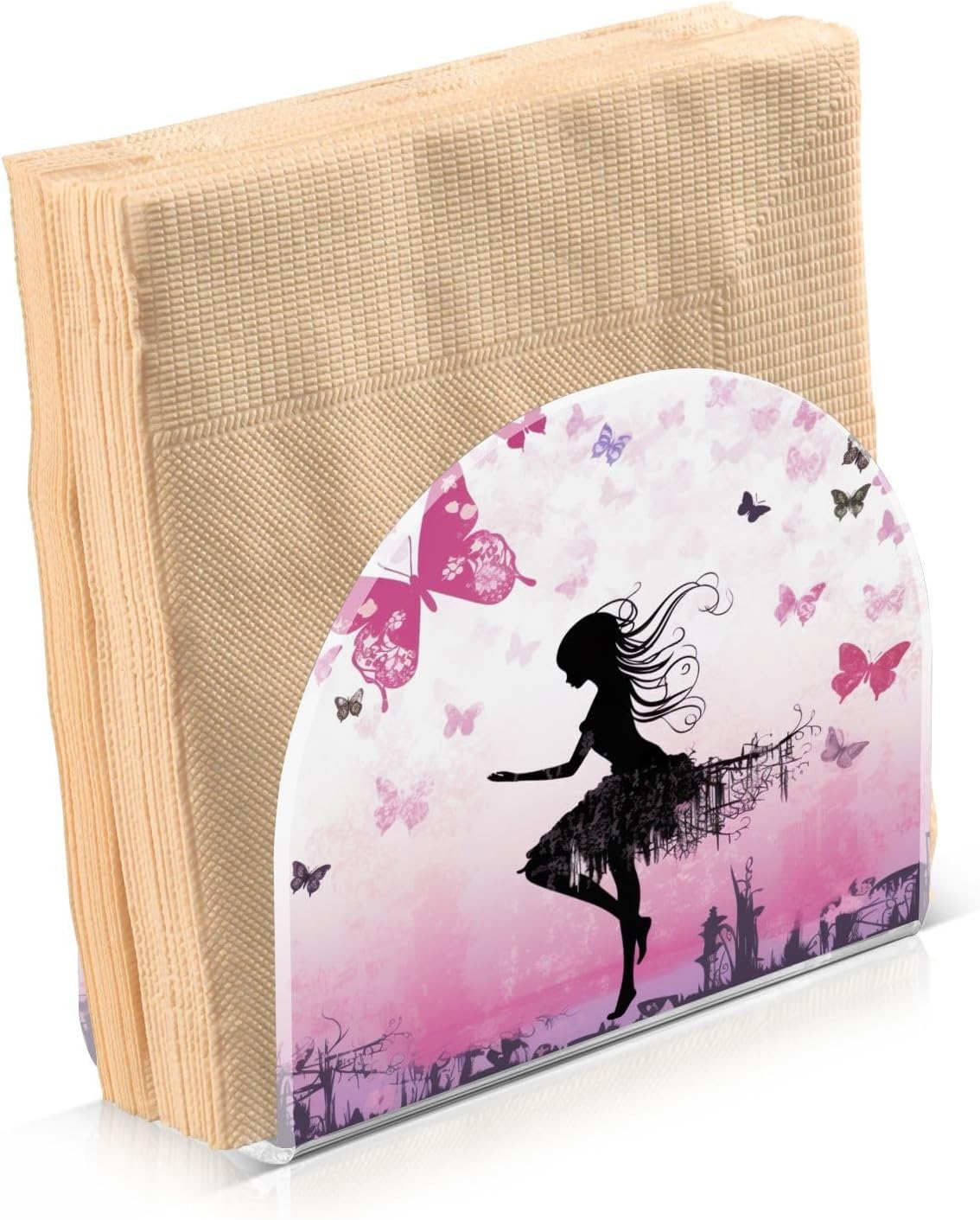 Napkin Holder Butterfly Girl Napkin Holders for Tables, Clear Acrylic Napkin Holders Cocktail Napkin Holder for Kitchen Restaurant Bar Home Decor