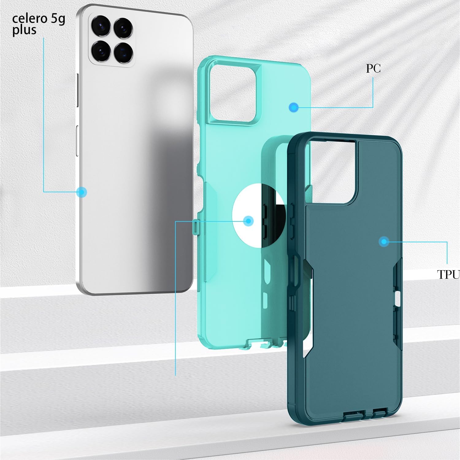 Asuwish Funda para teléfono Boost Mobile Celero 5G Plus de 7 pulgadas 2023 con cubierta protectora de pantalla de vidrio templado y accesorios