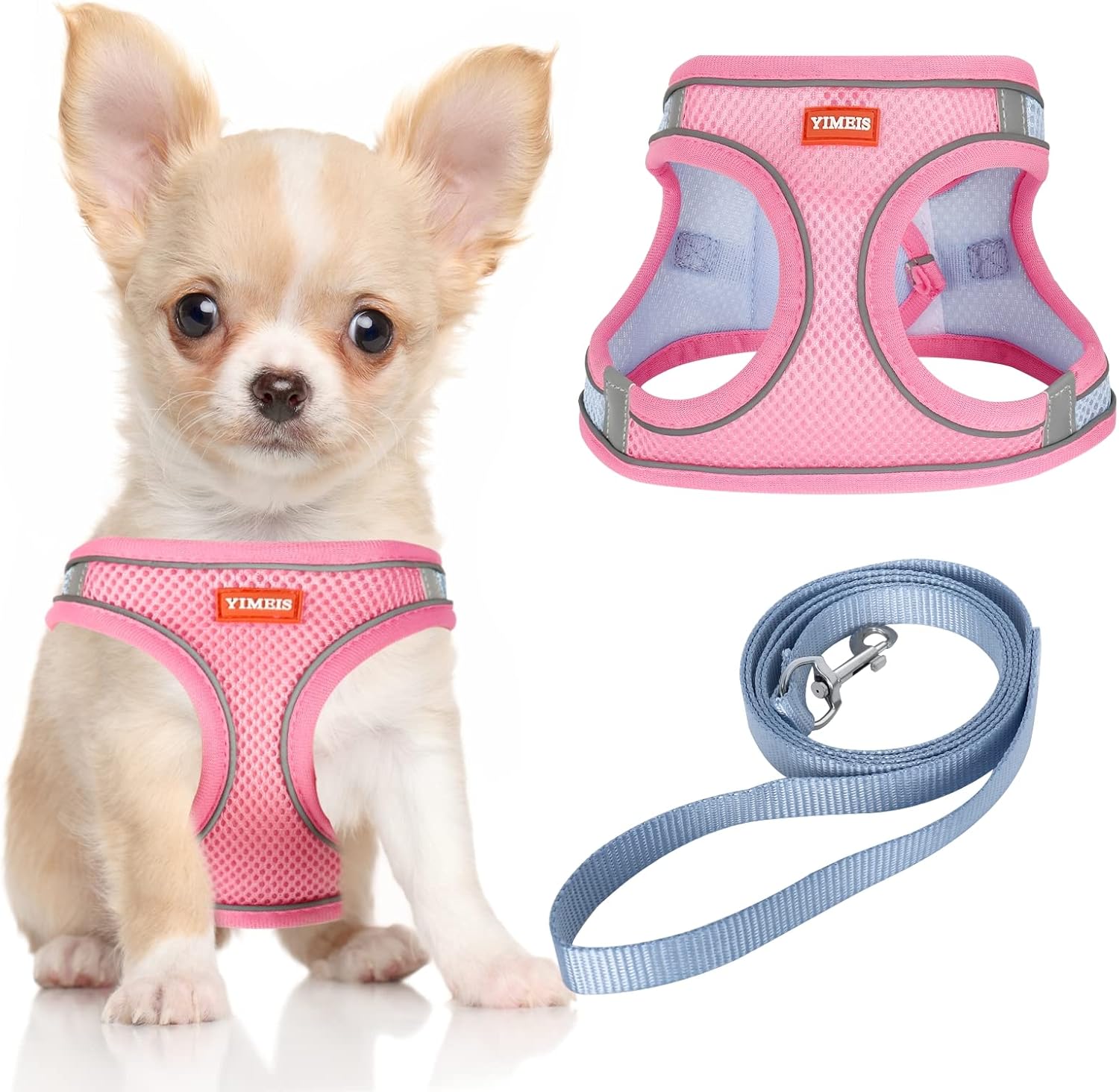 YIMEIS Juego de arnés y correa para perro, arnés de malla suave sin tirones, chaleco reflectante ajustable para cachorros para perros pequeños,