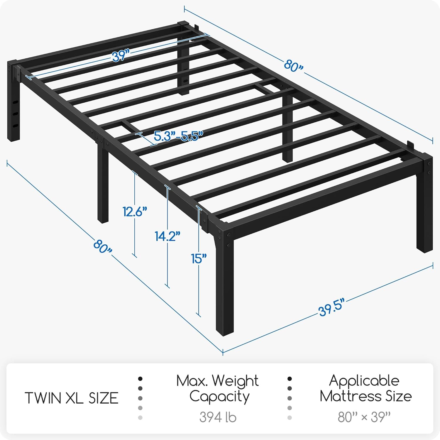 Yaheetech Base de cama individual XL con espacio de almacenamiento, no necesita somier, potente espacio de almacenamiento de 14 pulgadas, soporte de