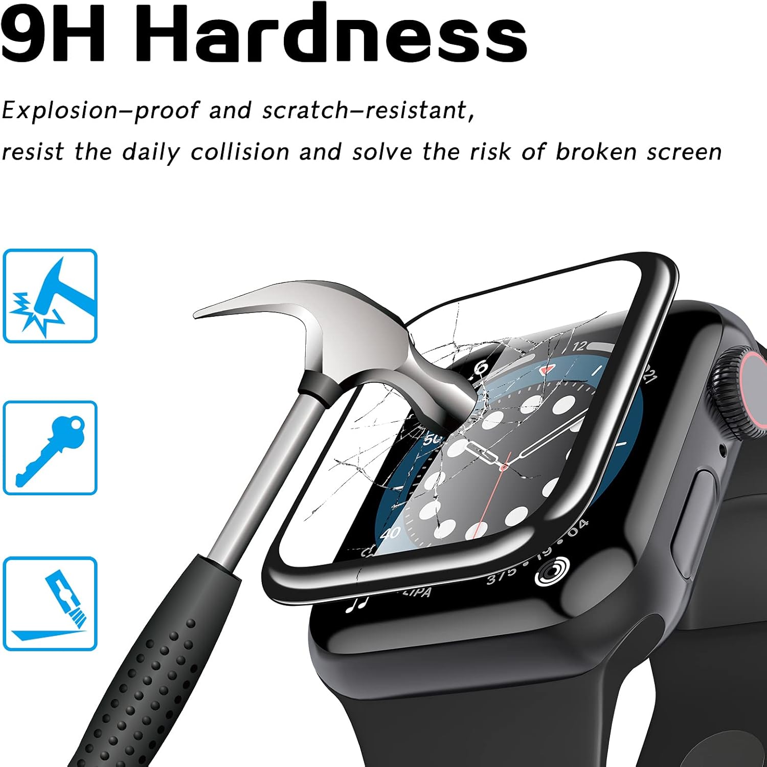 Paquete de 2 Protector de pantalla de vidrio templado para Apple Watch Series 6SE54, cubierta protectora de cobertura completa con borde curvado 3D,
