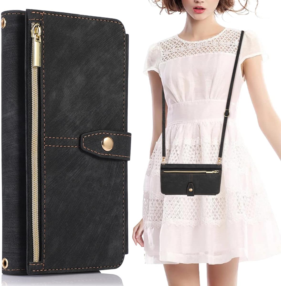 Diseño para Samsung Galaxy Note 10 Plus Funda tipo cartera cruzada con ranuras para tarjetero, soporte para tarjetero, función atril, cierre