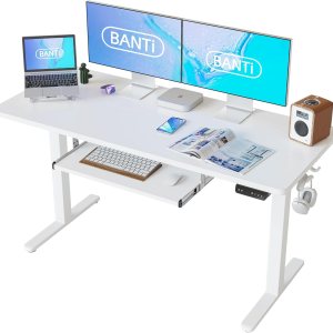 BANTI Escritorio de pie de 55 x 24 pulgadas, altura ajustable con bandeja para teclado, escritorio elevador, escritorio de pie para oficina en casa BANTI Escritorio de pie de 55 x 24 pulgadas, altura ajustable con bandeja para teclado, escritorio elevador, escritorio de pie para oficina en casa