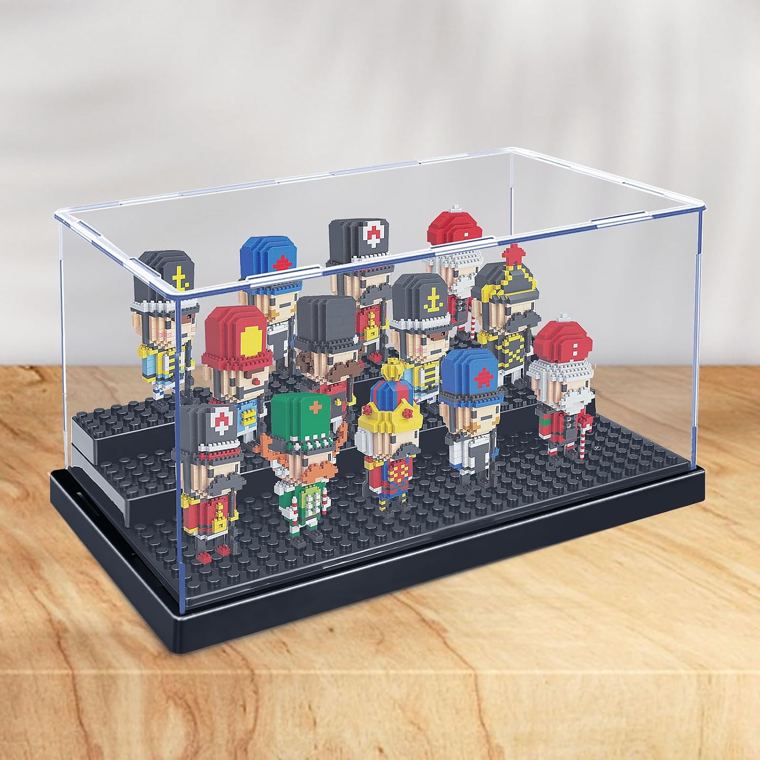 KKU Vitrina para bloques de figuras de acción de minifiguras, caja de exhibición de minifiguras acrílicas, caja de almacenamiento con 3 escalones