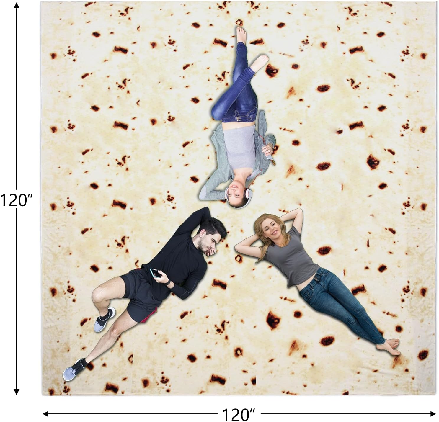 Excervent Manta cuadrada de gran tamaño de 120 x 120 pulgadas, manta de franela envolvente de tortilla y burritos, 290 GSM, doble cara, divertida y