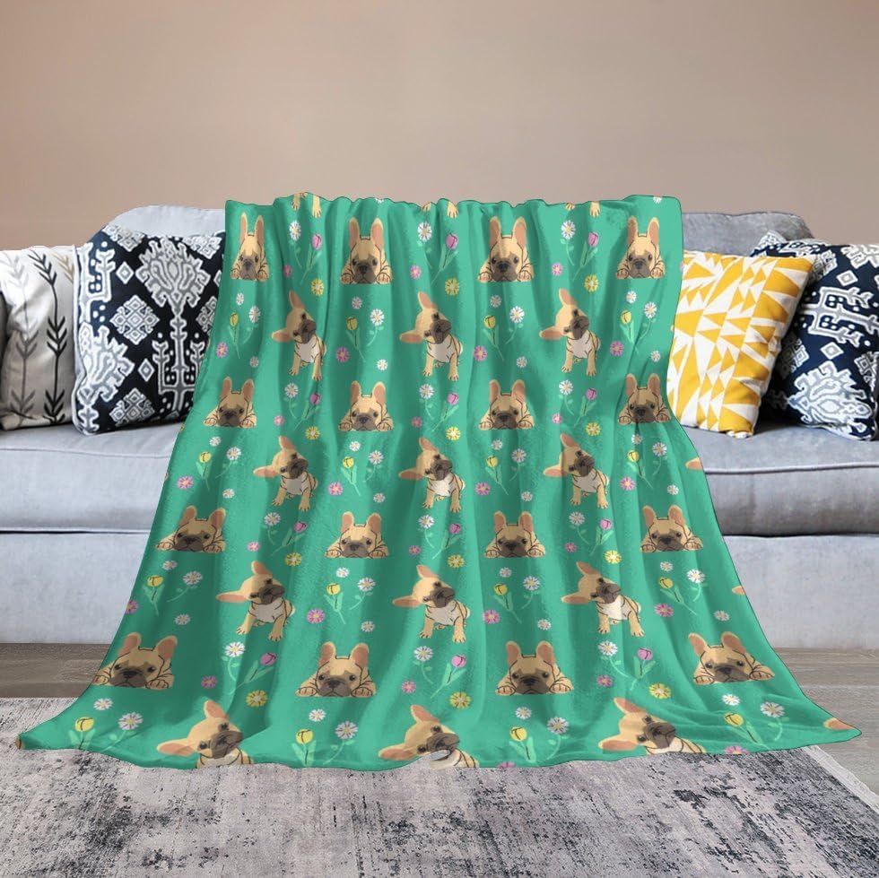 Manta de bulldog francés para cachorros, manta de microfelpa ultra suave, manta de microfibra polar para todas las estaciones, para cama, silla,