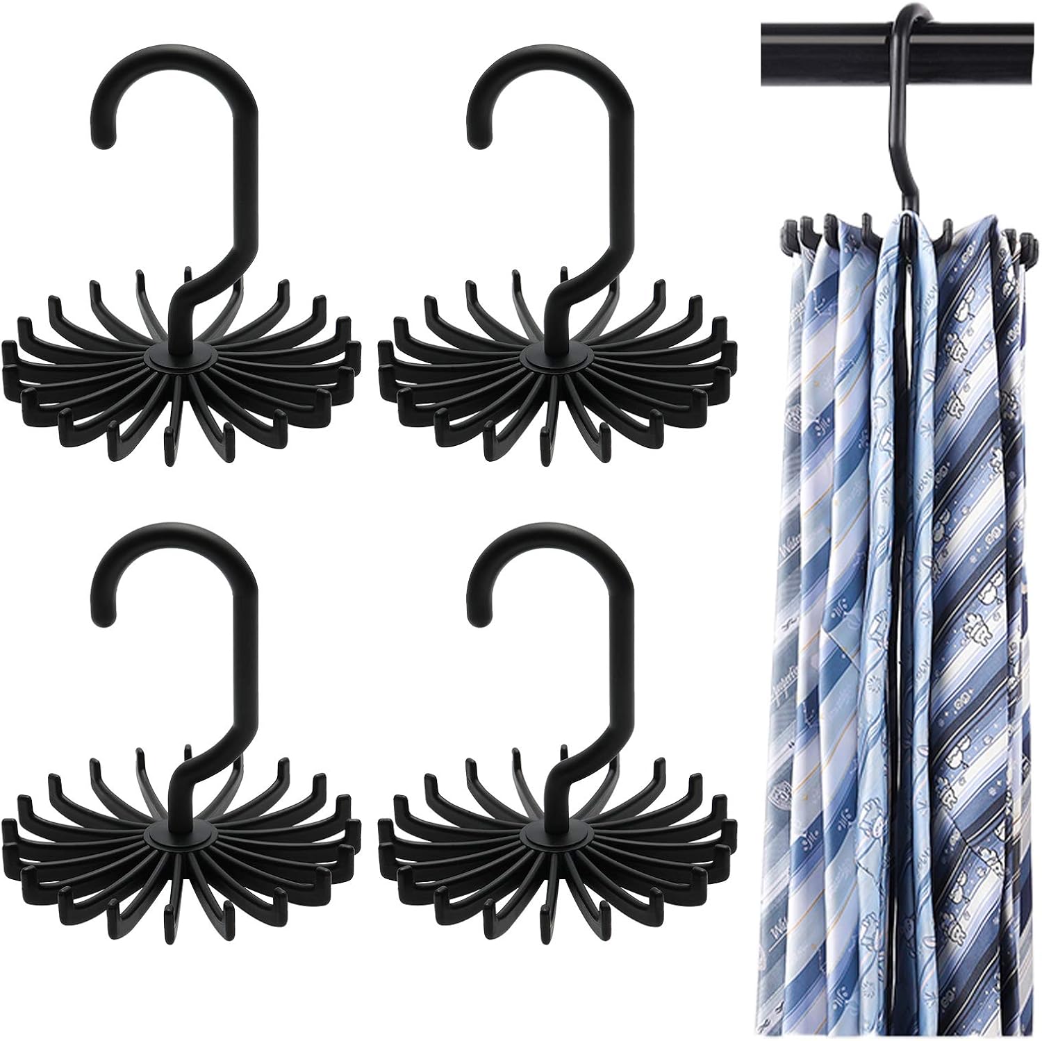 BigOtters 4 piezas de colgadores de bufandas giratorios de 360 grados ajustables para cinturón de corbata, soporte para colgar ganchos de