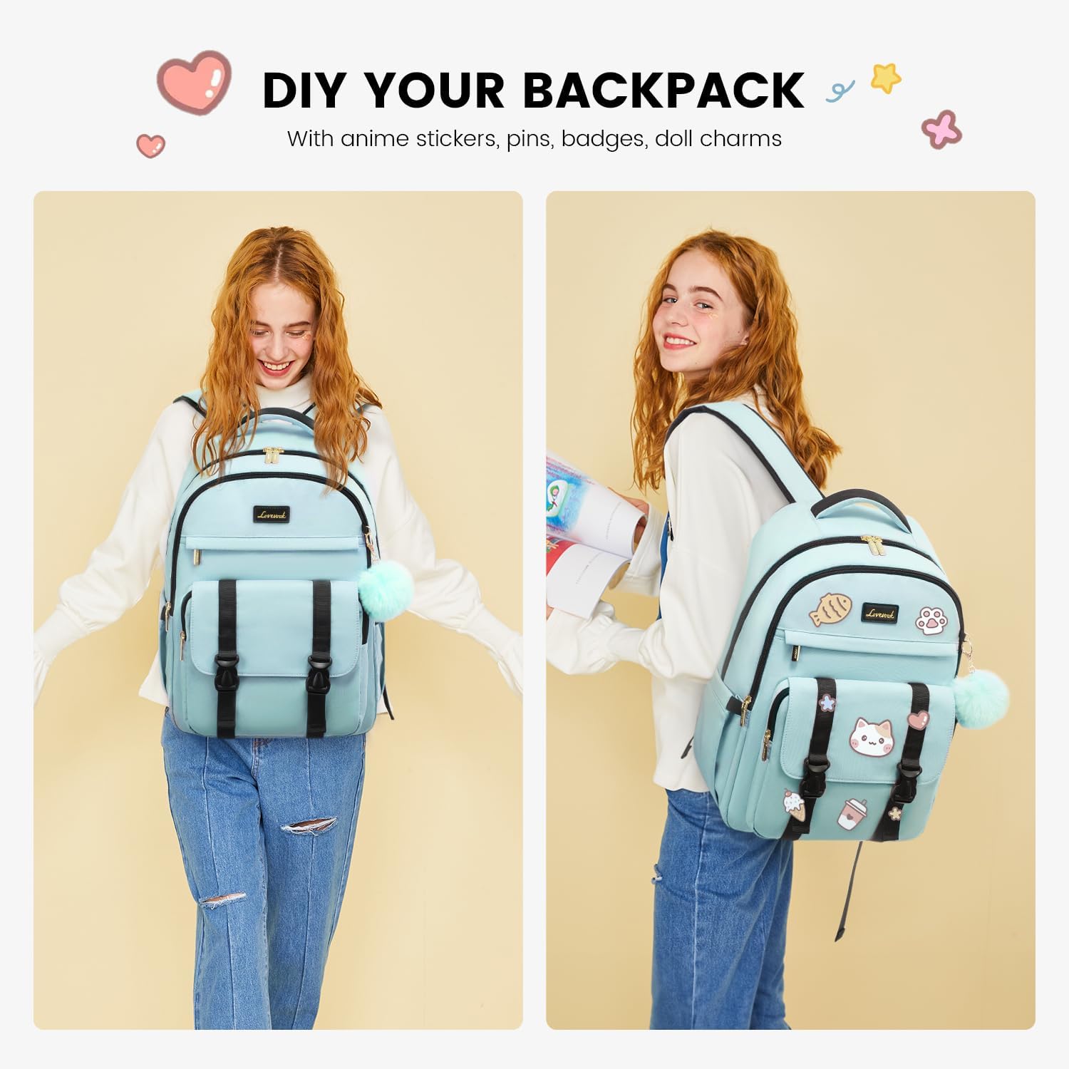 LOVEVOOK Mochila para laptop para mujer bolsas de computadora de negocios para viajes de trabajo, Verde (Mint Green), Mochila
