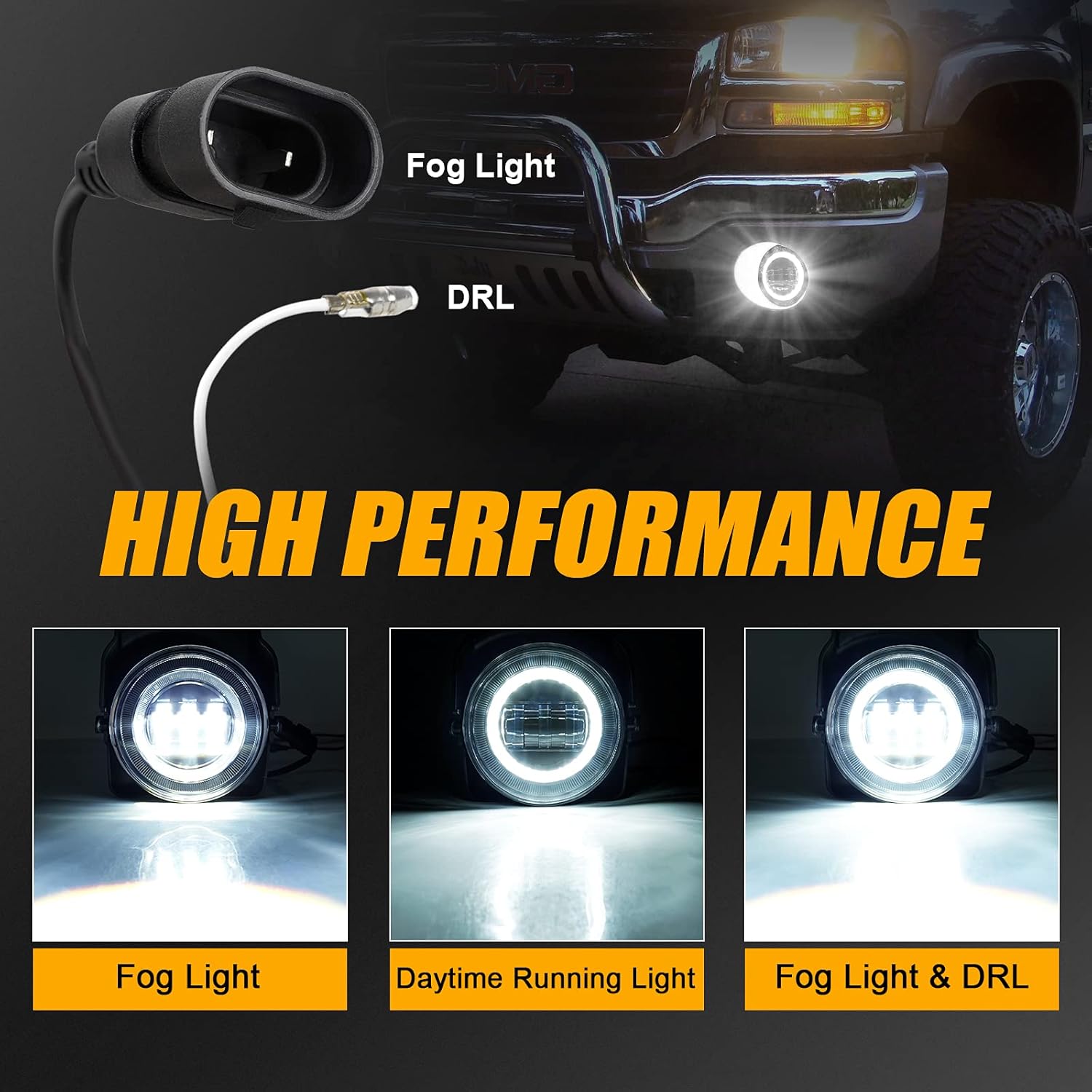 Faros antiniebla LED con halo Angel Eyes DRL para GMC Sierra 1500 2500 3500 2003-2006 Heavy Duty Pickup Bumper Driving Fog Lamps