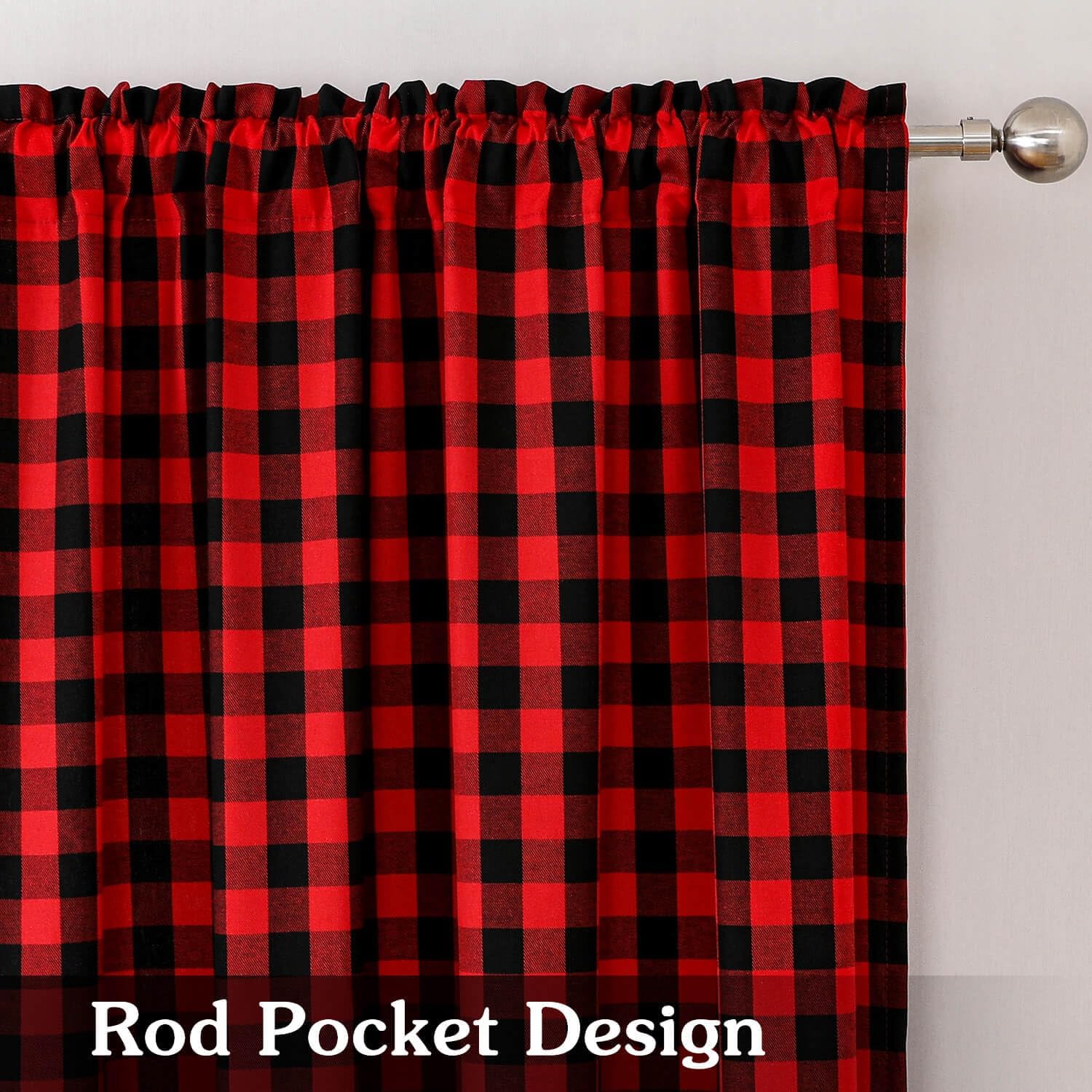 WUBODTI Cortinas a cuadros rojos de Navidad de 63 pulgadas de largo, 2 paneles, cortinas de cuadros rojos y negros, cortinas de cocina a cuadros