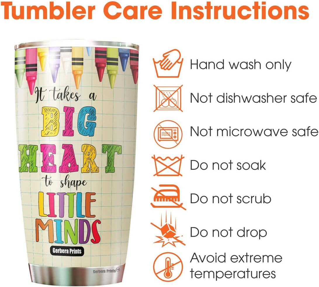 TC-HA0030 – Vaso para profesores de 20 onzas, con texto en inglés “It Takes A Big Heart To Shape Little Minds”, taza de información nutricional para
