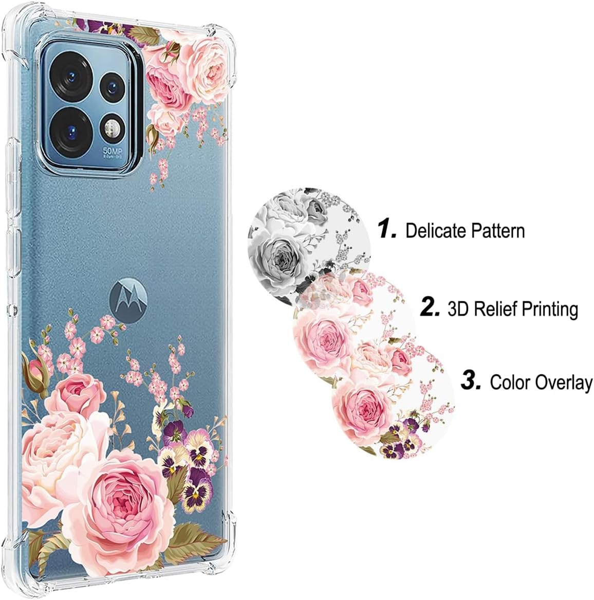Ueokeird Funda de teléfono para Motorola Edge Plus 2023Moto X40Moto X40 Pro XT2301-5, funda protectora delgada a prueba de golpes con patrón floral