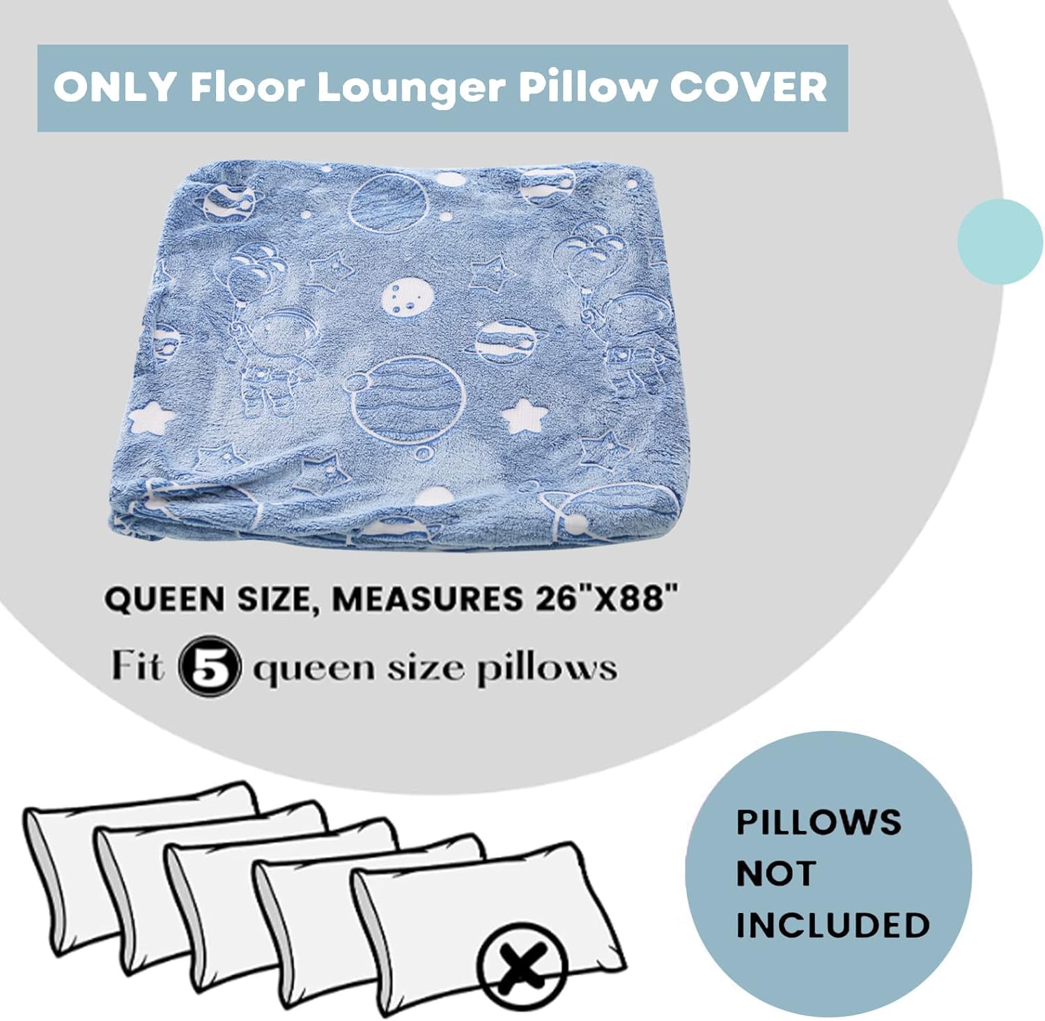 MeMoreCool Funda de almohada para tumbona de suelo para niños, funda de almohada para tumbona para niños pequeños, funda de almohada grande para
