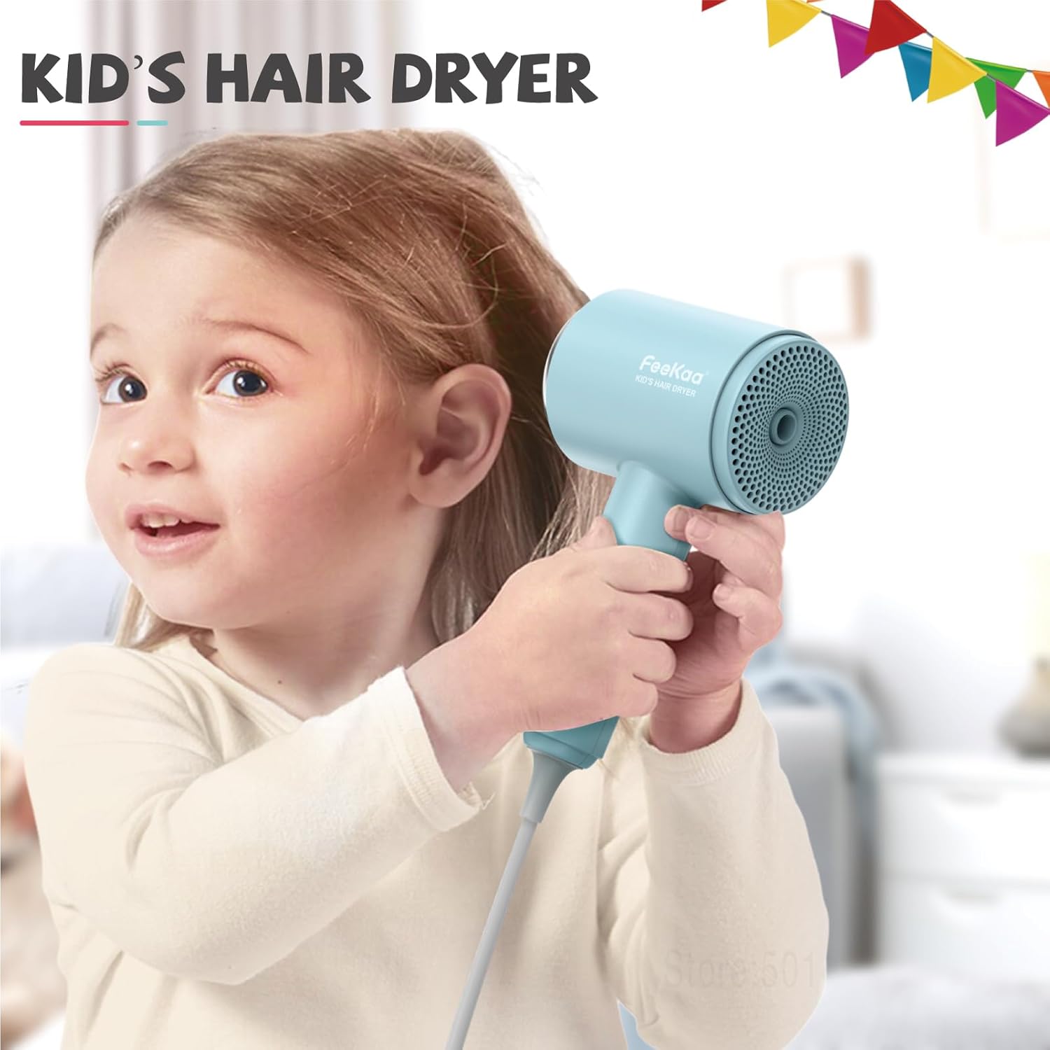 Feekaa Secador de pelo para niños, mini secadora portátil con difusor, secador de pelo pequeño silencioso para niños, secador de pelo compacto para