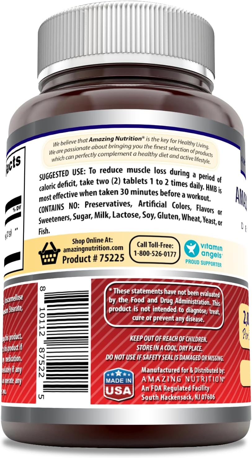 Amazing Formulas HMB 2000 mg por porción, 120 comprimidos Suplemento  Sin OMG  Sin gluten  Fabricado en Estados Unidos (60 unidades)