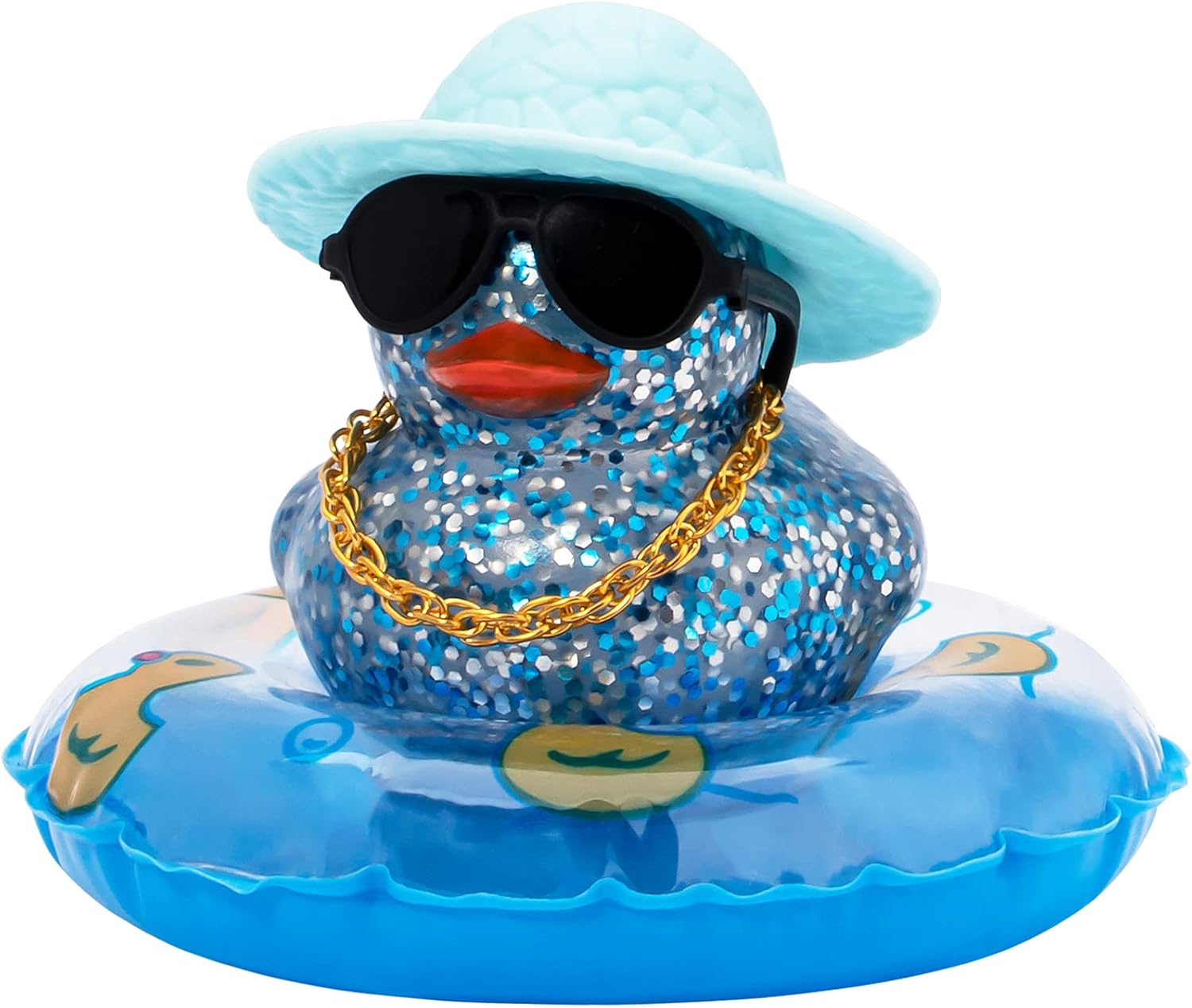 wonuu Patos de goma brillantes con gafas de sol de plástico, anillo de natación, sombrero de collar, accesorios brillantes para automóvil,