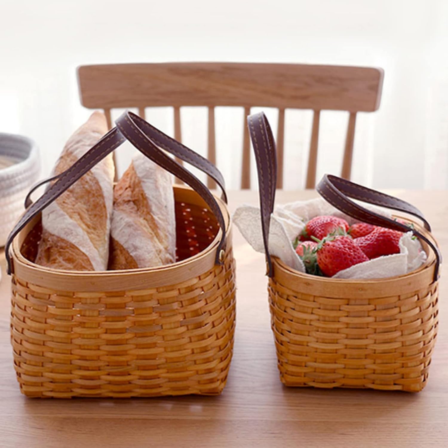 Pequeña cesta de almacenamiento decorativa de madera natural con asa, cesta de pastos marinos, cesta de almacenamiento tejida a mano, cesta de