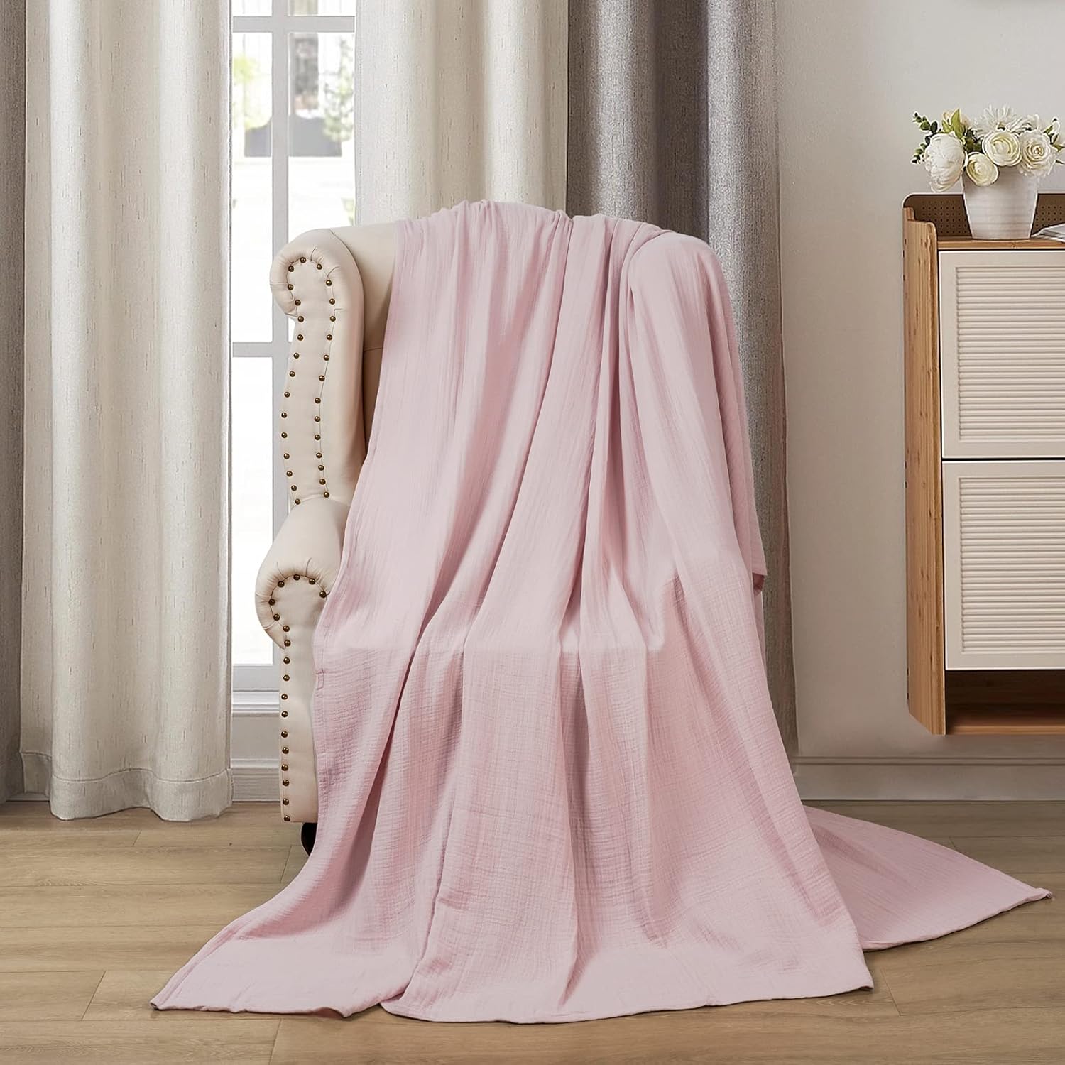 PHF Manta 100% de muselina de algodón de 50 x 60 pulgadas, manta ligera y transpirable de 4 capas, manta de gasa ultrasuave para sofá, cama,