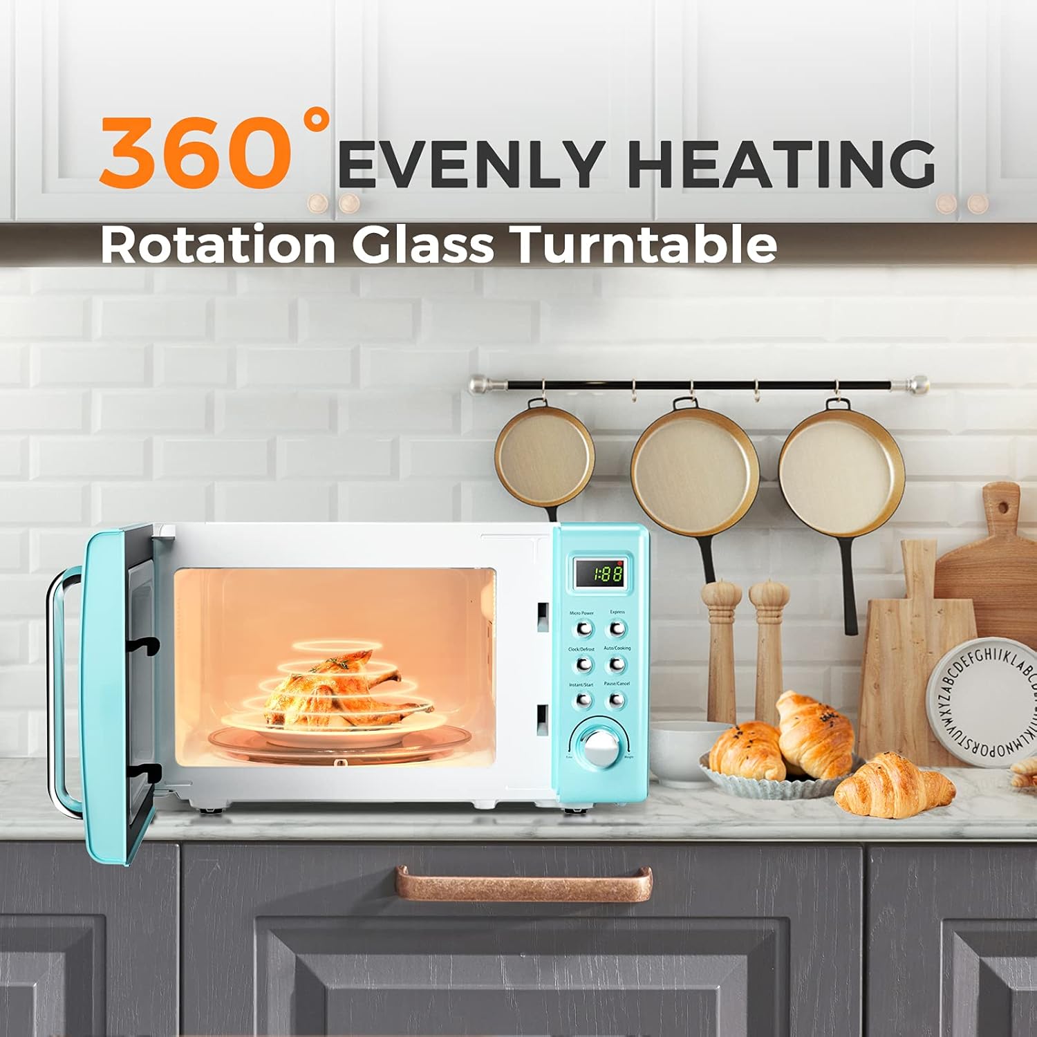 MAT EXPERT Horno microondas compacto de 0.7 pies cúbicos, temporizador digital y bloqueo para niños, microondas pequeño con plato giratorio de