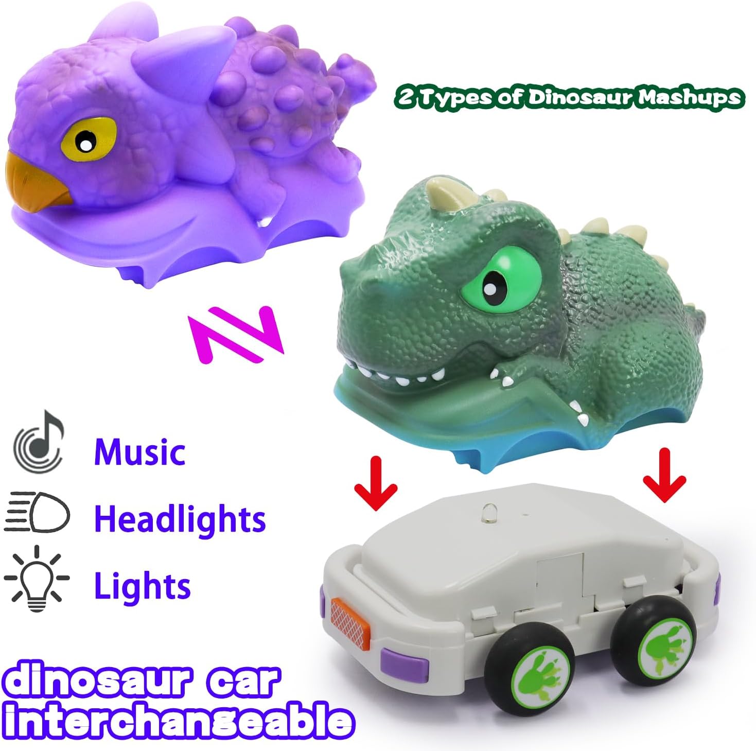 Juguete de dinosaurio a control remoto para niños pequeños, paquete de 2 autos RC de 2.4 GH, juguetes de 3, 4, 5, 6 años, juguetes de dinosaurio con
