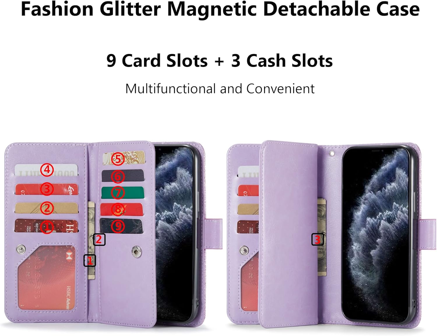 Varikke Funda tipo cartera para iPhone 11 Pro Max, funda magnética desmontable para mujer con tarjetero y soporte y correa para la muñeca, se adapta