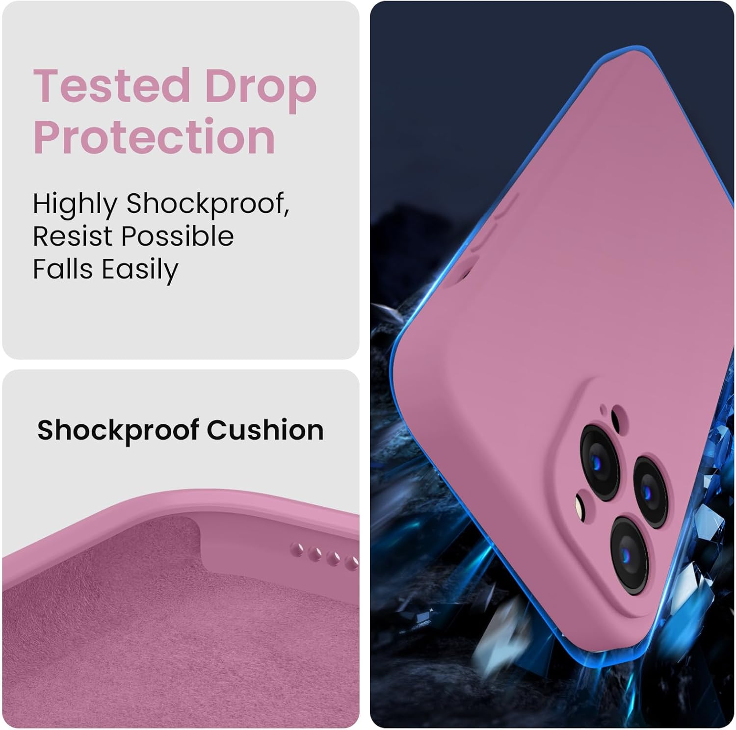 FireNova Funda para iPhone 14 Pro Max, funda de silicona mejorada protección de cámara para iPhone 14 ProMax con 2 protectores de pantalla, forro