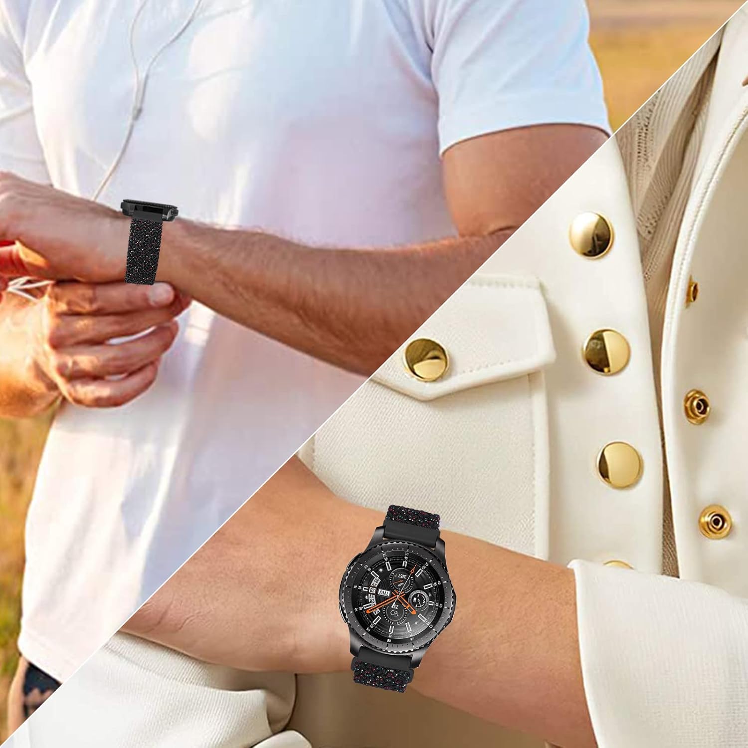 Correa de nailon trenzada Solo Loop de 0.866in, compatible con Samsung Galaxy Watch Gear S31.811in, correa elástica de repuesto para mujeres y
