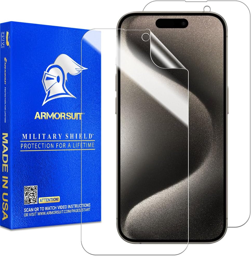 ArmorSuit Paquete de 2 protectores de pantalla diseñados para iPhone 15 Pro 6.1 pulgadas Película transparente MilitaryShield HD compatible con